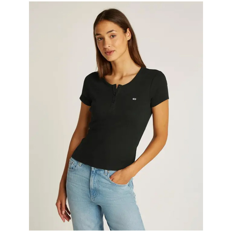TOMMY JEANS Slim button rib c-neck ss